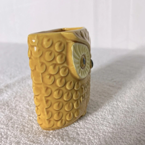 Vintage You Asked For Half A Cup Of Coffee Yellow Ochre Ceramic Owl Half Mug - Picture 9 of 13